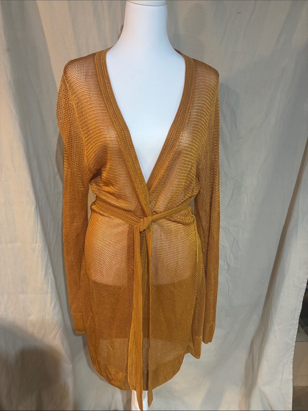 White House Black Market Sheer Tie-Waist Cover-Up in Mustard